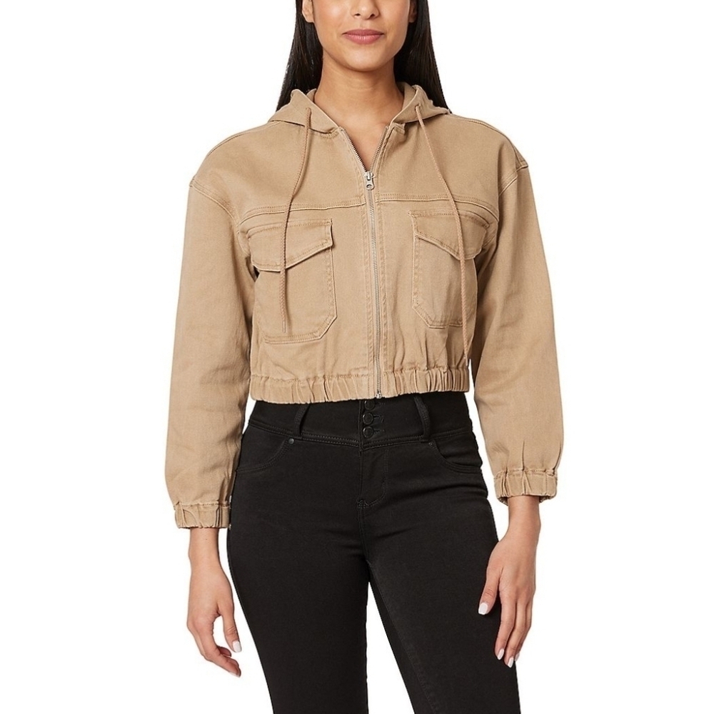 Wallflower Tan Utility Cropped Hooded Jacket Size Medium